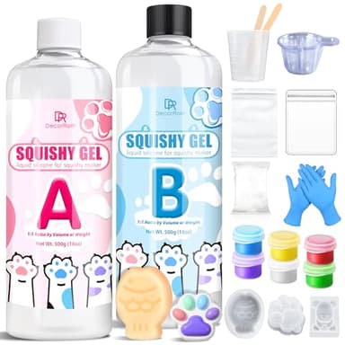 Taba Squishy Kit 1,000g - Squishy Maker con Silicona Líquida Premium, Incluye Moldes para Patas de Gato y Más - Juego Completo para Hacer Squishies Antiestrés, Ideal para Manualidades Relajantes