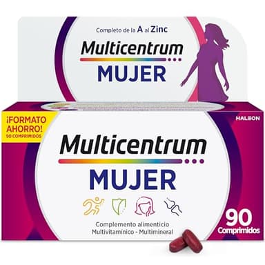 Multicentrum Mujer Complemento Alimenticio Multivitaminas con 13 Vitaminas y 11 Minerales, Sin Gluten, 90 Comprimidos