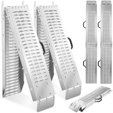 tectake® 2X Rampas para Coches Plegable, Rampa para Moto, Bicicleta, Sillas de Ruedas, Carga 400kg Cada Una, con Mecanismo de Bloqueo y Asas Ergonómicas, Superficie Antideslizante (166 cm)