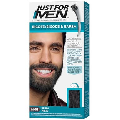 Just For Men Tinte Colorante En Gel Para Barba Y Bigote. Con Aloe y Aceite de Coco, para una Barba Sin Canas y con Aspecto Más Denso en 5 minutos. Tono Negro, M55