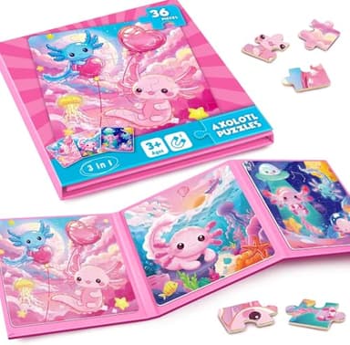 CutteeyFyry Axolotl Puzzle magnético para niños, 36 Piezas, Rompecabezas magnético de Viaje, Edad 3-8, Rompecabezas magnético para niñas, Empleo para niños en el Coche, avión, Actividades de avión