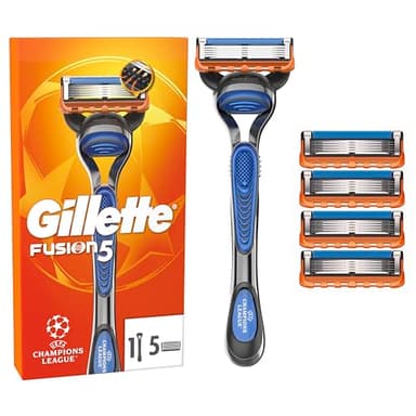 Gillette Fusion5 UEFA Champions League Special Edition Maquinilla De Afeitar Para Hombre, 1 Mango + 5 Recambios, Con Banda Lubricante para un Afeitado Apurado