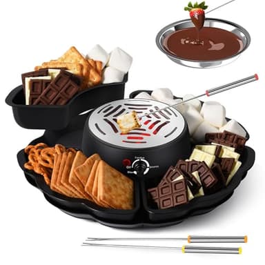 Juego para Hacer malvaviscos, máquina eléctrica 2 en 1 para Hacer Smores, Kit de Smores para Interiores de Mesa, 4 Tenedores para Asar, 4 bandejas Desmontables, Olla Caliente electromecánica