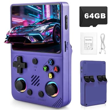 Forlarme RG36PRO Retro Video Game Console-Support 30000+ Classic Games,3.5"IPS Screen,Open Source System,64G TF card,3000mAh Battery,Portable Console for Teen or Partner - Gift for Christmas - Purple