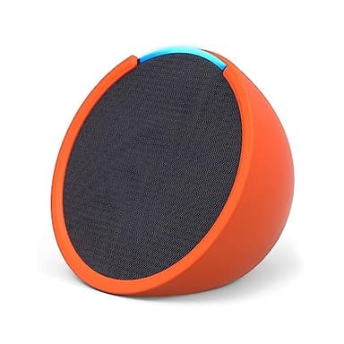 Echo Pop | Altavoz inteligente Bluetooth con Alexa de sonido potente y compacto | Antracita + funda blanda, Made for Amazon, para Echo Pop (modelo del 2023), Naranja
