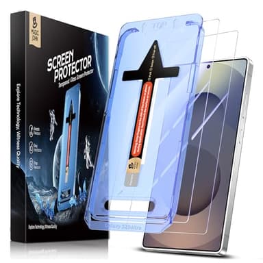 MAGIC JOHN Protector Pantalla para Samsung Galaxy S25 Ultra, Cristal Templado 9H, Marco Instalación Fácil, Auto-Alineación, Sin Burbujas, Antiarañazos, HD Transparente, Cobertura Completa, 2 Piezas