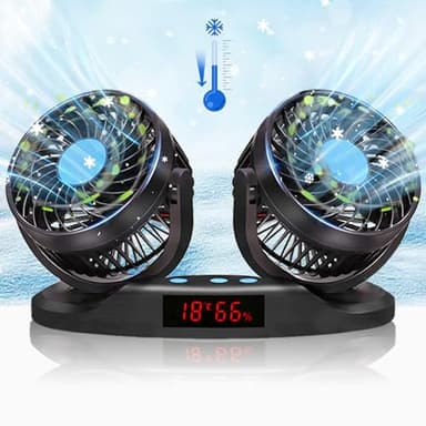 Cherubfunz Ventilador de Coche, 5 Inch Cabezal 12V Rotación de 360° y 12 Velocidades Car Fan, Pantalla LED de Temperatura y Humedad Ventilador de Refrigeración