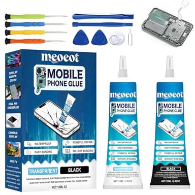 Meoeot Pegamento Móviles Pantallas, Pegamento para Moviles Extrafuerte, Negro y Transparente PegamentoMovil, Pegamento Teléfono Multiusos Pantallas de Teléfonos Móviles, Tabletas, Portátiles (15ml*2)