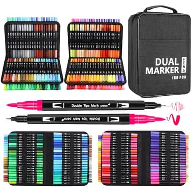 GPLMQ Rotuladores Lettering 168 Colores, Punta Pincel y Doble Punta Fina - Ideal para Niños y Adultos, Mandalas, Graffiti, Caligrafía, Dibujo y Acuarelas Profesionales