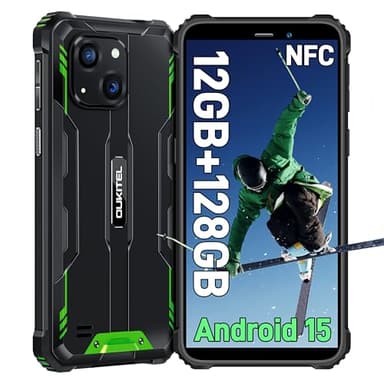 OUKITEL WP32 Móvil Rugerizado Android 15-6.0'' HD+ Pulgadas Movil Irrompible, Batería 6300mAh, 12GB+128GB(TF 1TB) Octa-Core Movil Todoterreno, 20MP+5MP, 3.5 mm, BT5.0, 90dB Altavoz, NFC, Verde