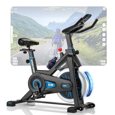 DMASUN Bicicleta Estática en Casa con Resistencia Ajustable, Bicicleta Spinning Silenciosa con Monitor LCD, Cómodo Cojín de Asiento, App Propia, Capacidad de 160 kg, Entrenamiento Aeróbico