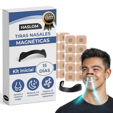 Haslom® Tiras Nasales Magnéticas Premium + Guía de Uso – Mejora la Respiración y la Oxigenación, Antironquidos, Máxima Adhesión para Deporte y Dormir – Pack 15 Días (Negras)