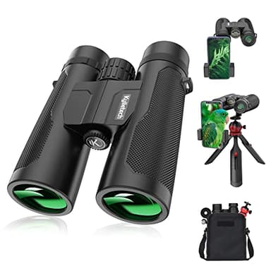 Prismáticos, Kylietech 12X42 Prismaticos Portátiles para Adultos- Prismas BaK4 y Lentes FMC, con Trípode y Adaptador para Teléfono, para Observación de Aves, Senderismo, Caza