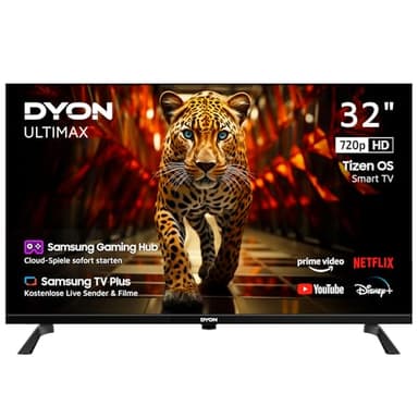 DYON ULTIMAX 32H-TI-W - Smart TV HD de 32 pulgadas (80 cm) con sistema operativo Samsung Tizen, sintonizador triple (DVB-C/-S2/-T2), Samsung Smart Hub, Prime Video, Netflix, Disney+ [2025]