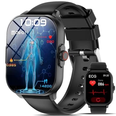 2025 ECG+HRV Reloj Inteligente con 𝐆𝐥𝐮𝐜𝐨𝐬𝐚/Ácido Úrico/Lípidos, 24/7 Pulsómetro, Oxímetro, Presión Arterial, Monitor de Sueño, 2.01" Smartwatch con DIY Esfera Pulsera Actividad para Android iOS