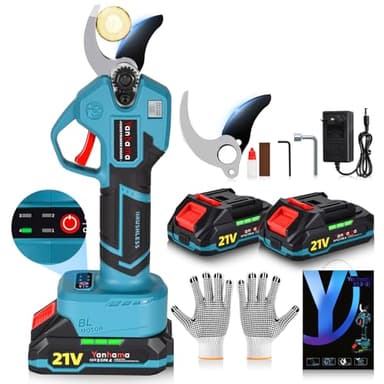 Yanhama Tijeras de Podar Eléctricas con Baterías, Diámetro de Corte 40 mm, 4 etapas de apertura, Hojas de Acero SK5, 2x2000mAh, Tijeras Podar Electricas Brushless para Jardinería, Árboles Frutales