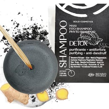 Senso Naturale Champu Solido Cabello Graso Detox, Champú Solido Anticaspa y Dermatitis Seborreica con Carbón Vegetal, Árbol del Té, Jengibre y Aceite de Coco | 100% Ecologico y Vegano | PH 4.5-5.0 (1)