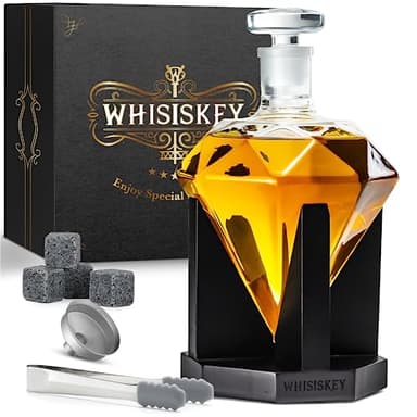 WHISISKEY Decantador de Whisky - Jarra de whisky - Decantador 700ml - Set de Regalo de Whisky - Regalos Originales para Hombres - 4 Piedras de Whisky, Accesorios