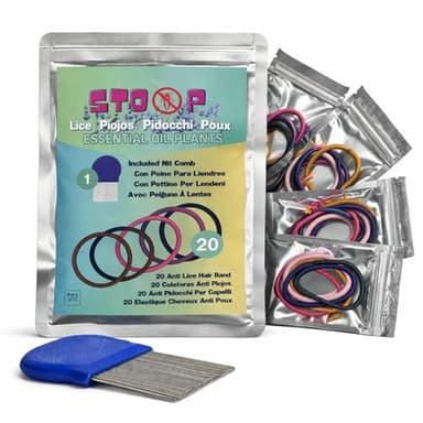 Coleteros antipiojos con Liendrera Coleteros Repelentes de Piojos y Liendrera Profesional. En Bolsa Zip - 100% Naturales con Aceites Esenciales - Prevención Efectiva Anti Piojos (20 unidades)
