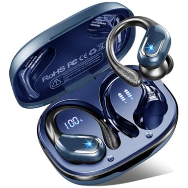 Auriculares Inalámbricos Deportivos Bluetooth 5.4, 75H de Autonomía, HD Mic, HiFi Estéreo, Cancelación de Ruido ENC, IP7 Impermeable, Azul