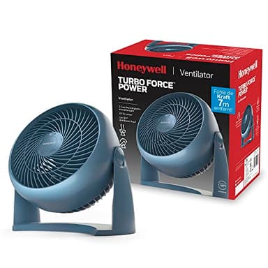 Honeywell Ventilador Potente TurboForce, Refrigeración de Funcionamiento Silencioso, Inclinación Variable de 90°, 3 Ajustes de Velocidad, Anclaje en la Pared, Ventilador de Mesa, HT900NE, Azul