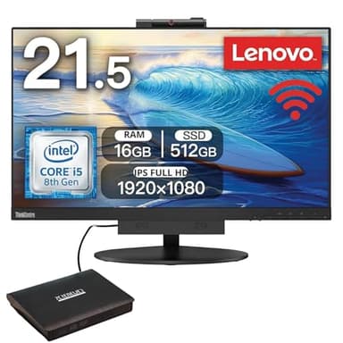 Lenovo TIO 22 PC All-in-One, Intel i5 8400T, 16GB RAM, SSD 512GB, Office 2021, Wi-Fi y Bluetooth, DVD RW incluido (reacondicionado)