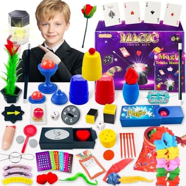 Mekkyes Juego de Magia - 80+ Trucos de Magia para Niños Juegos Infantiles con Varita Mágica e Instrucciones, Juguetes Regalo Ideal para Niños 6 7 8 9 10 11 12 Años
