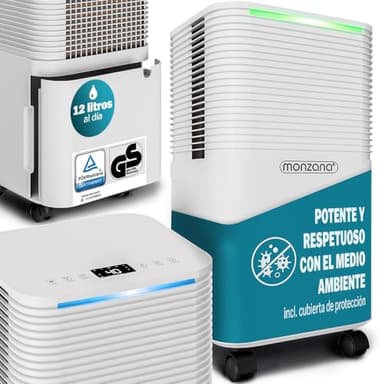 MONZANA® Deshumidificador Eléctrico 15-20m² 12L/día Pantalla LED Temporizador 24H Purificador de Aire Habitación