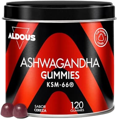Ashwagandha Gominolas - 120 Gummies sabor Cereza - Ashwagandha KSM-66 - Withania Somnífera - Relajación Natural y Bienestar - Energía y Vitalidad - Para los amantes de las gominolas - ALDOUS