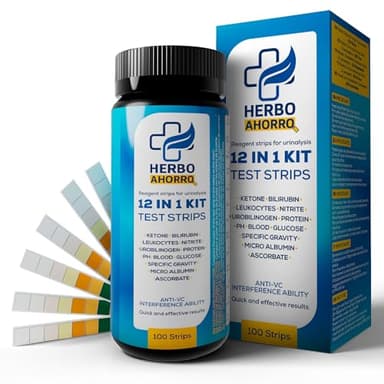 Test Orina 12 en 1 - Tiras para medir Leucocitos, Glucosa, Cetonas, Ph, Proteína, Bilirrubina, Nitrito, Ácido Ascórbico, Gravedad Específica, Urobilinógeno, Microalbúmina, Sangre - Urianálisis 100uds