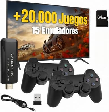 Genérico Consola Retro HDMI de +20.000 juegos y con 2 Mandos Inalámbricos - Videoconsola 4K Miles de Juegos Clásicos Arcade Pincho Stick Pinchar y Jugar Sin Internet para TV Tele