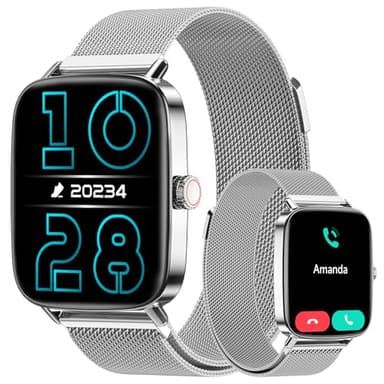 Yoever Reloj Inteligente Mujer Hombre, 1.85" Smartwatch con Llamadas y Whatsapp Notificación, SpO2/Pulsómetro/Sueño/Podómetro, 110 Modos Deporte, IP68 para Android iOS Plateado