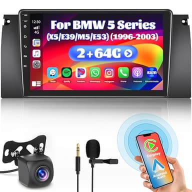 Inefala 2+64G Android 15 CarPlay Radio para BMW 5 Series (X5/E39/M5/E53) 1996-2003, Pantalla Táctil de 9'' con CarPlay y Android Auto, Soporte Navegación GPS Mirror Link Bluetooth RDS AHD WiFi DSP