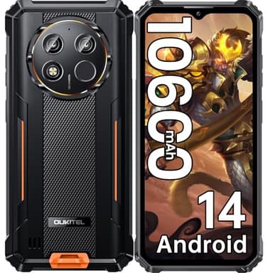 OUKITEL WP28E Movil Resistente Android 14, 10600mAh Móvil Irrompible, 16GB (4+12) RAM+64GB ROM/TF 1TB Teléfono Movil Todoterreno 6.52" HD Smartphone, Cámara 13MP+ 5MP, 4G Dual SIM/OTG/GPS/NFC, Naranja