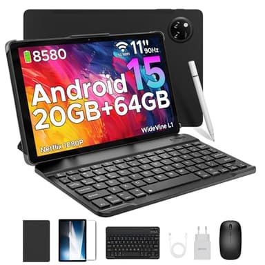 DOOGEE Tab A9+ Android 15 Tablet 11 Pulgadas, Tablet con Teclado y Lapiz, Unisoc T7200, 8580mAh, 20GB RAM+ 64GB ROM (TF 2TB), Tableta para Niños 13MP/FM/Face ID/WidevineL1/OTG/Altavoces Duales/ 3.5mm