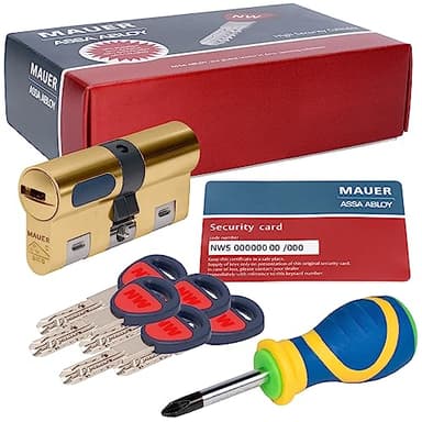 MAUER NW5 Bombin de Seguridad 31x31 DOBLE EMBRAGUE Color Laton + Destornillador, Cilindro Bombillo Reforzado Anti Impresioning Anti Rotura AntiBumping Anti-Taladro Leva Anti-Extracción Cerradura