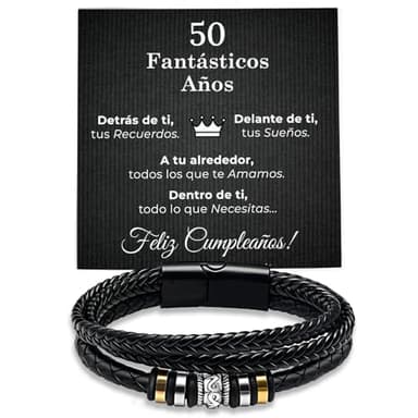 SOFIA FERRER Regalos Para Hombres De 50 Años, Pulsera Cuero, Regalo Hombre Cumpleaños, Brazalete Cuero, 50 Cumpleaños Hombre, Regalos Originales Para Hombres, Padre, Hermano (50 Años)