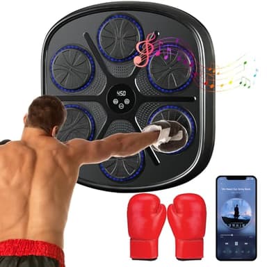 Silencomfort Music Boxing Machine Adulto, Máquina de Boxeo Musical de Pared con Guantes de Boxeo, 9 Modos de Velocidad y Modo de Conteo, Boxeo Pared Bluetooth para Musical Liberar Estrés y Entrenar