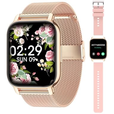 Popglory Reloj Inteligente Mujer con Llamadas y Asistente Voz, Smartwatch Mujer 2 Correas, Pulsera Actividad Presión Arterial Ritmo Cardíaco Oxígeno Sanguíneo