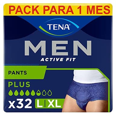 TENA Men Ative Fit x32 - Ropa Interior Absorbente para Hombre - Para Incontinencia Moderada - Máxima Discreción - 8 Unidades - Talla L-XL