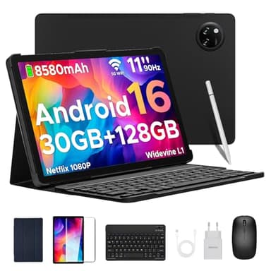DOOGEE Tab A9 Pro+ Android 16 Tablet con Teclado y Lápiz, 30GB+128GB/2TB Tablet 11 Pulgadas Octa-Core, Gemini AI/8580mAh/5G WiFi/Widevine L1/ Doble Altavoz/Face ID/OTG Tablets Niños con Funda & Raton