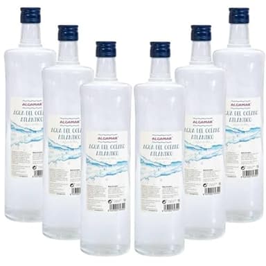 Pack 6x Agua de Mar del Océano Atlántico 1L en Botella de Cristal | Algamar | 100% Natural | Uso Alimentario y Cocinas Saludables | Rica en Minerales