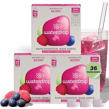 waterdrop® Microlyte BERRY, 4 Electrolitos, 9 Vitaminas + Zinc, Bebida con Electrolítos sin Azúcar, 36 Porciones Polvo para Hidratación Rápida, Bebida Deportiva Vegana sin calorías, Keto - Low Carb
