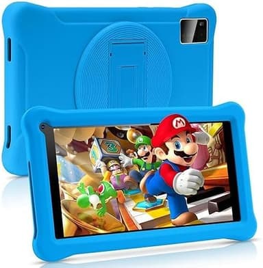 SUMTAB Newest Tablet para Niños 7 Pulgadas Android 13 Tableta，8GB RAM 64GB ROM (TF 128GB), GMS Certified, Pantalla IPS HD, Control Parental, Tableta educativa para niños con Funda EV(Azul)