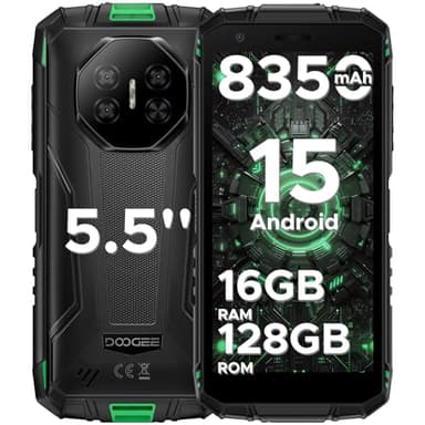 DOOGEE Fire3 Pro Telefono Movil Irrompible, Android 15 Octa Core Movil Rugerizado 8350mAh, 16GB RAM+128GB ROM/2TB, 5.5" IPS HD+, Smartphone 3,5mm, Cámara 16MP+8MP, NFC/Huella Lateral/Face ID