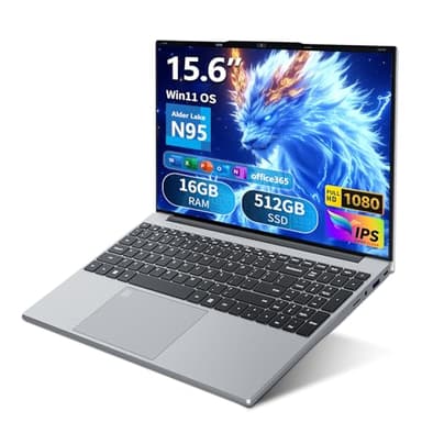 Ordenador Portátil Win 11, 15,6 Pulgadas Portátil 16GB RAM 512GB SSD, Laptop Office 365, Celeron N95 CPU, PC Portátil Teclado Retroiluminado/Desbloqueo Huellas Dactilares, Webcam/BT4.2/USB3.0