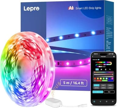 Lepro S1 AI Tira LED 5M, Luces LED MagicColor, Fonciona con Alexa y Google Assistant, Sincronización de Música, Diseñador de Iluminación AI Personalizado, Luz WiFi para Dormitorio, Fiesta, Gaming