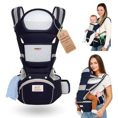 QUIMETS | Mochila Portabebés 6 en 1 Recién Nacido Transpirable y Ergonómica – Suave, Ligera e Ideal para Largos Paseos – Ajuste Cómodo para Mamá y Papá – Incluye Muselina de Regalo