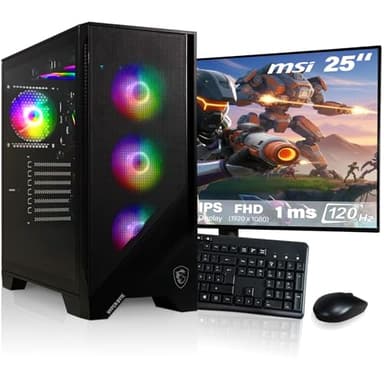 HYPER BYTE® - PC Gaming - Set Completo con AMD Ryzen 7 5700G | 16 GB de RAM DDR4 | SSD 1 TB | Monitor de 25 Pulgadas | Ratón & Teclado | WLAN | Win11 Pro | Ordenador sobremesa Gamers