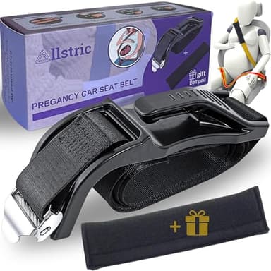 Allstric® Pack Cinturon Embarazada Coche Homologado + Almohadilla Para Proteger de Impactos o Presiones. Adaptador Cinturon Embarazada. Anclaje Cinturon Seguridad Portatil. Cinturon Premama Coche
